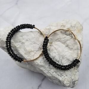 Boho Handmade Beaded Hoop Earrings Black
